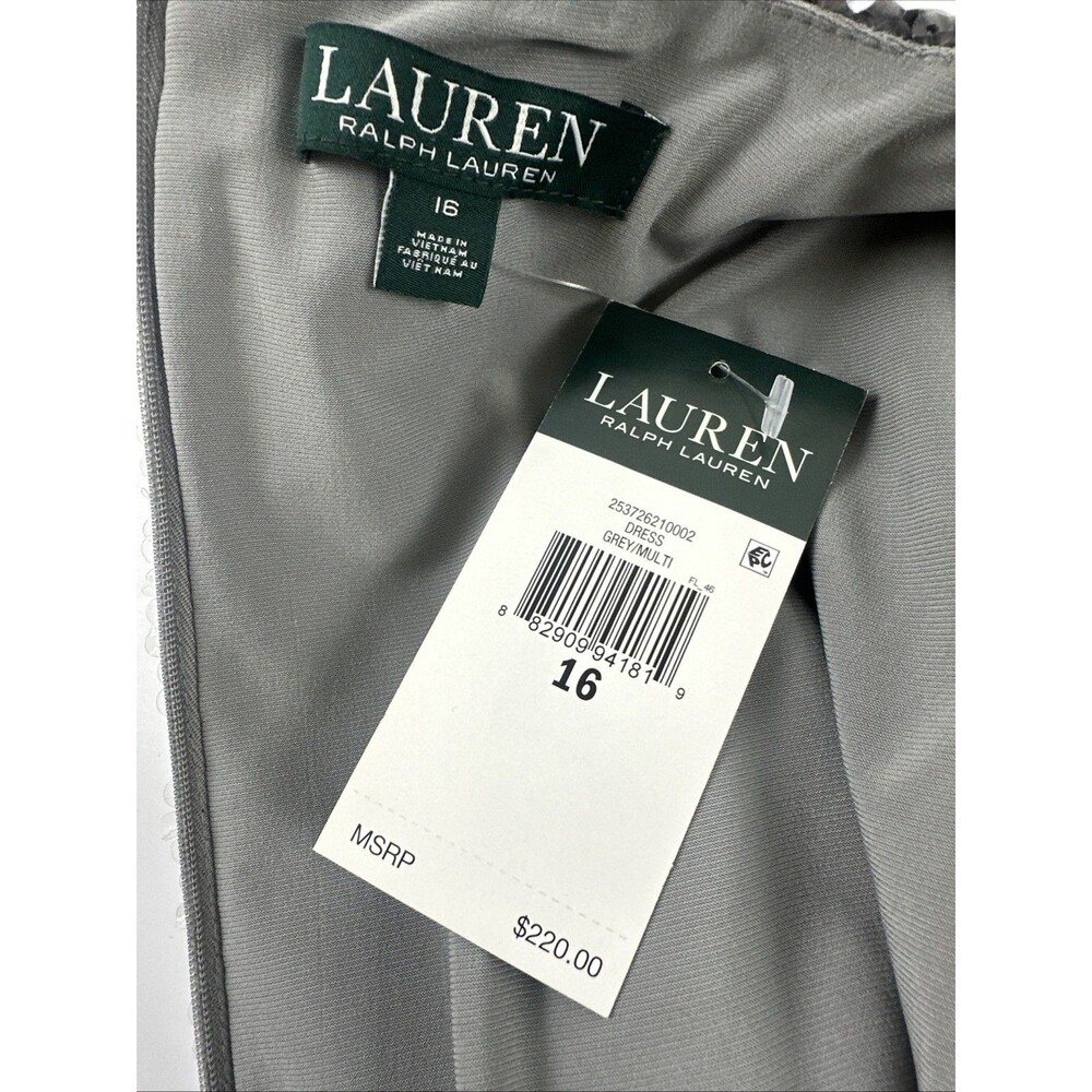 Lauren Ralph Lauren Evening Dress Gray Silver Sequins Shift Short Sleeves New 16 - Picture 7 of 15